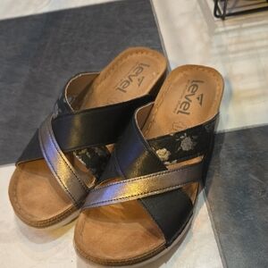 Next Level Apparel Black and Gold Women's Sandals